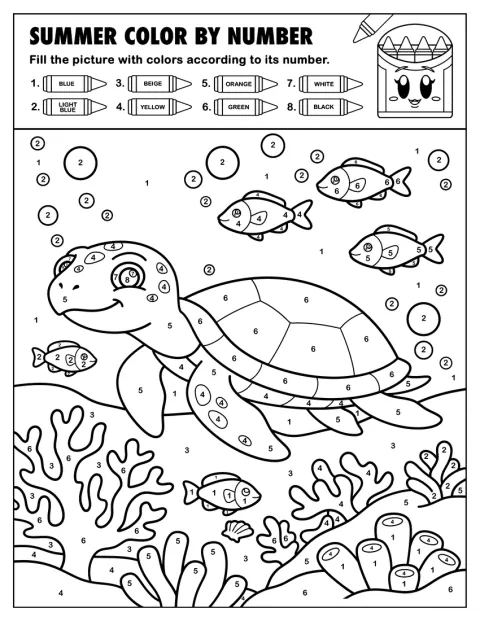 Una tortuga marina nada entre varios peces bajo el agua.