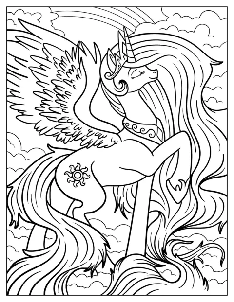 Prinsesse Celestia flyr majestetisk gjennom skyene.