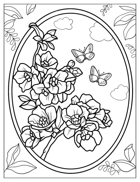 Kvedegrener med blomster og sommerfugler danner en sirkel.