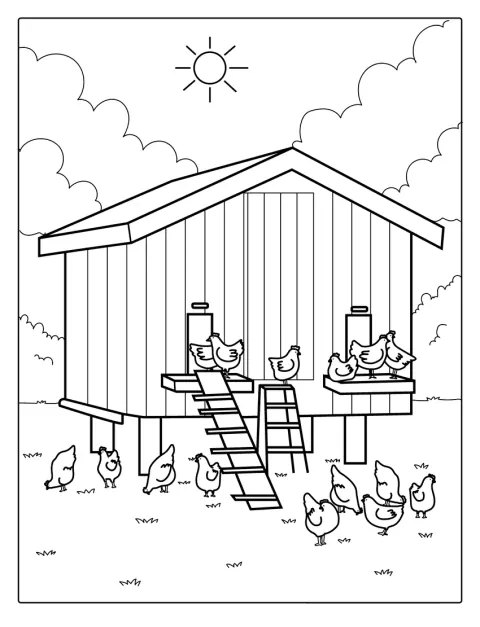 農場に建つ鶏小屋が描かれています。