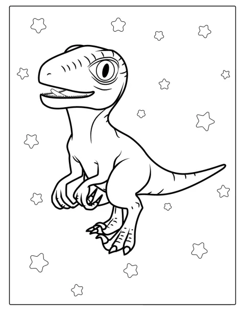 Velociraptorin poikanen seisoo kuvassa.