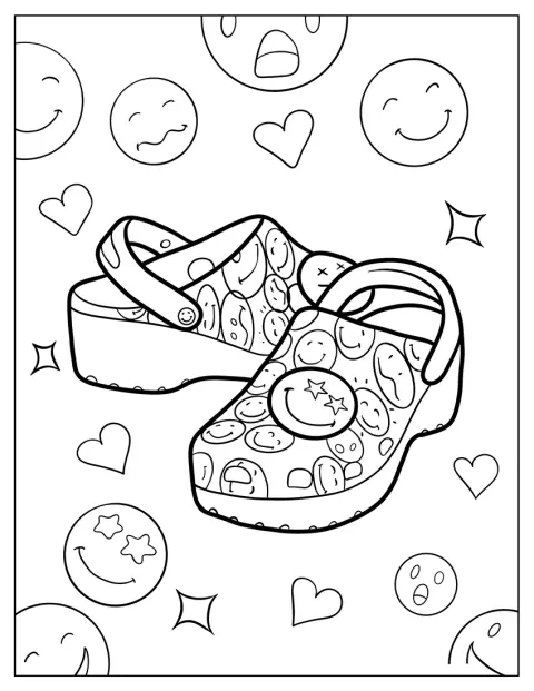 Et par Crocs er pyntet med Smiley World-merker.