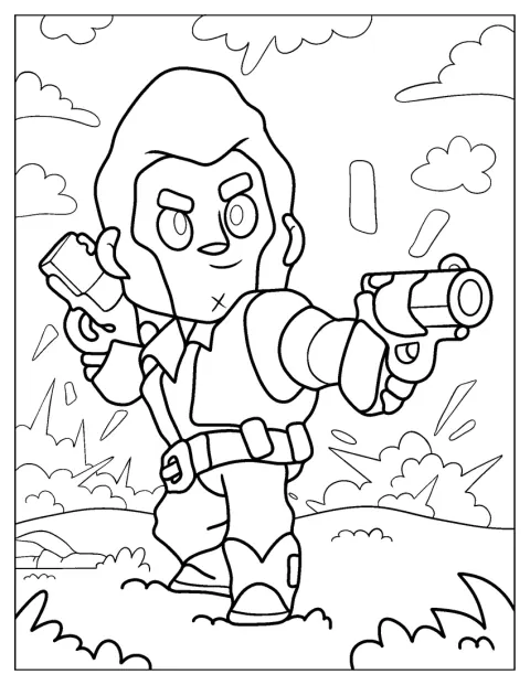 Brawl Stars Coloring Page Of Colt Smirking While Pointing Gun