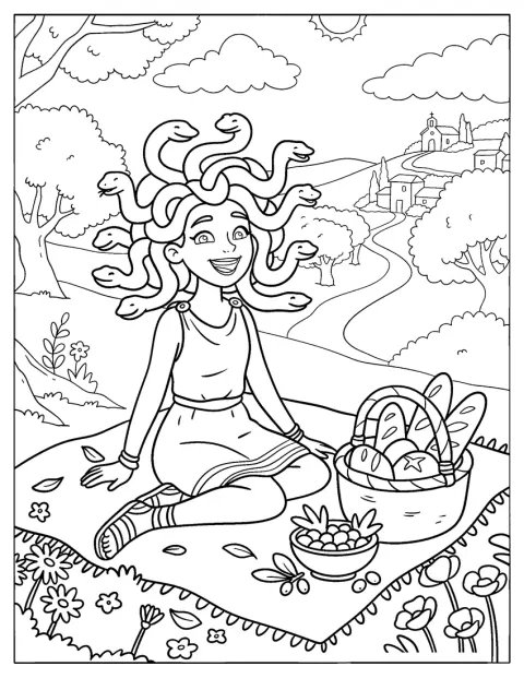 Op het Griekse platteland houdt Medusa een picknick.