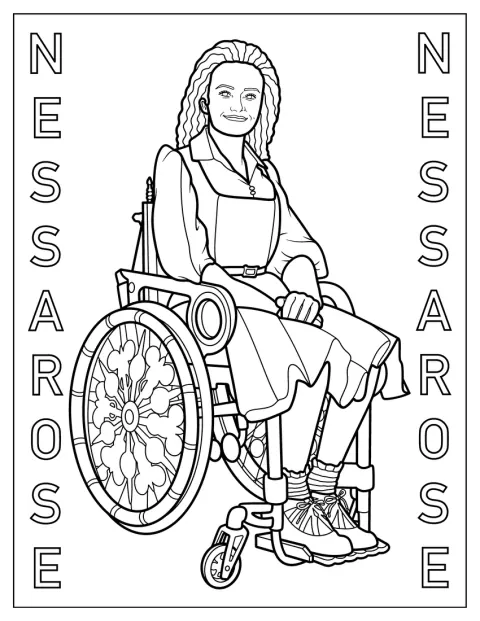 Nessarose a kerekesszékében ül.