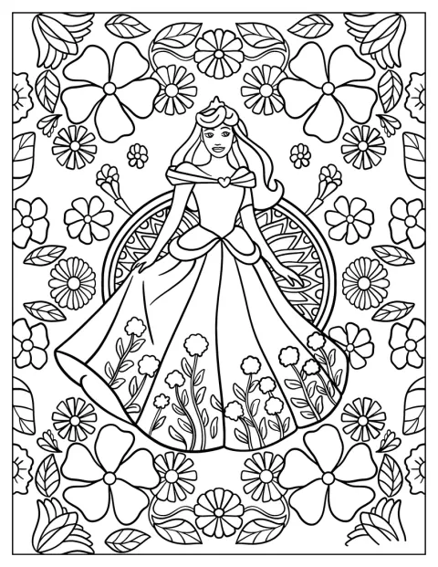 Tornerose sover blant blomster.