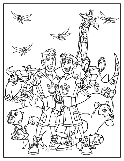 Chris y Martin Kratt están rodeados de animales selváticos.