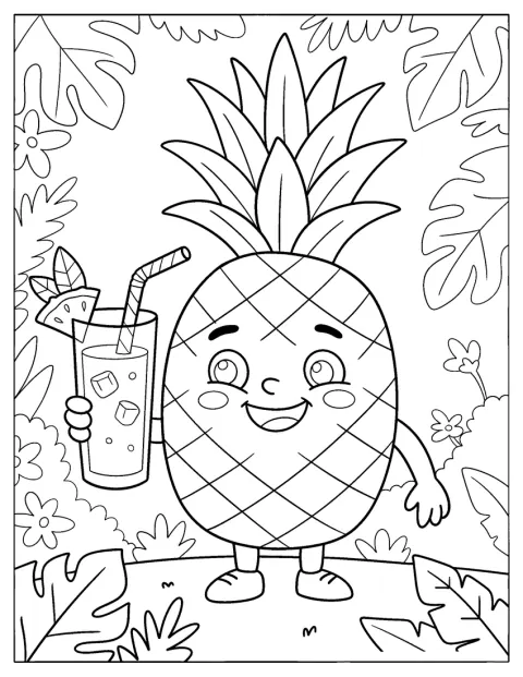 En ananas holder en tropisk drink blant jungelens planter.