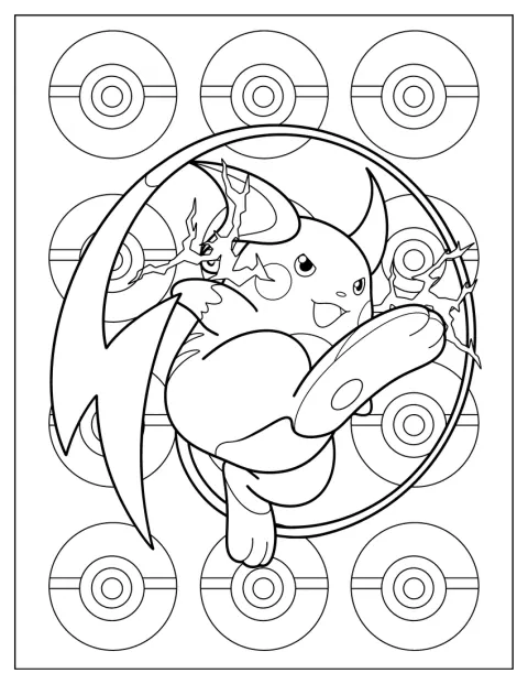 Raichu staat klaar met bliksemschichten bij zijn wangen.