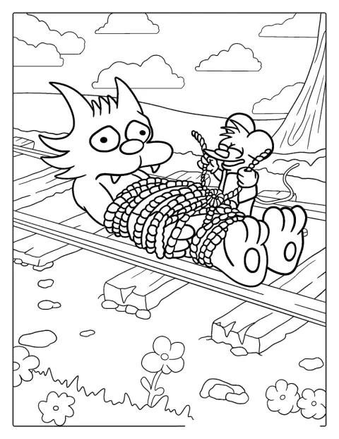 Itchy och Scratchy syns tillsammans i en tecknad scen.