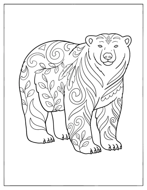 Pretty Polar Bear with Nature Patterns Coloring Page