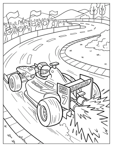 Een F1-auto raast met hoge snelheid over het circuit.