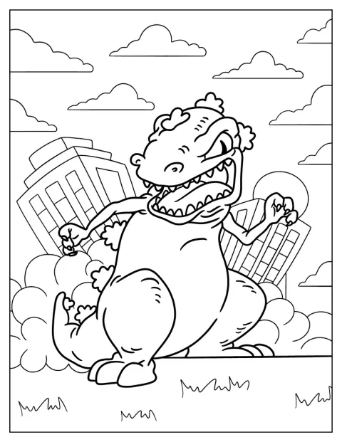 Reptar herjer blant høye bygninger og ødelegger byen.