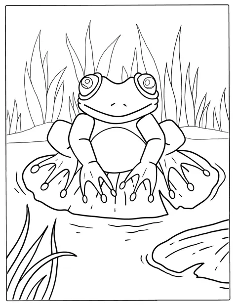 A béka kényelmesen üldögél egy tavirózsa levelén.
