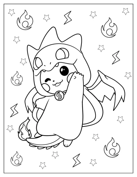 Pikachu Charizard jelmezébe bújva pózol.