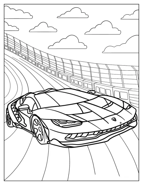 Une Lamborghini Hot Wheels fonce sur une piste de course.