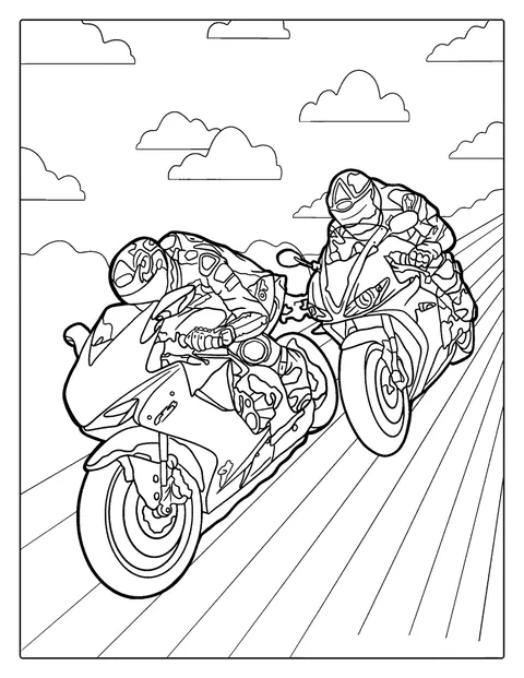 Két motoros egymással versenyez a versenypályán.