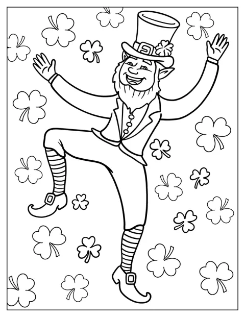 Ein fröhlicher Leprechaun tanzt zum St. Patrick’s Day.