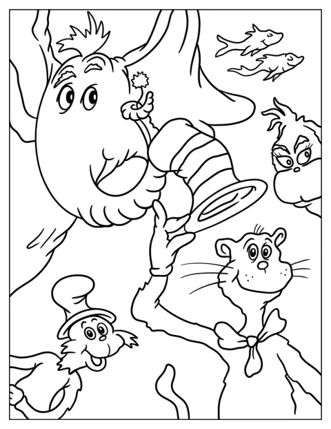 El Grinch aparece con Cat in the Hat, Horton y Sam-I-Am.