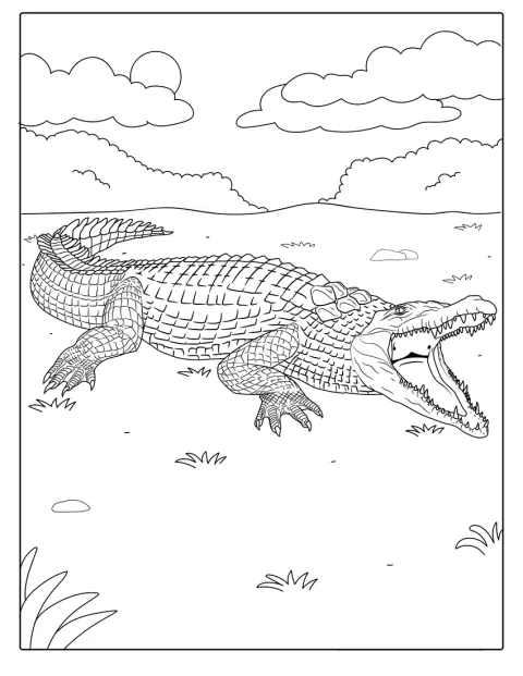 Ein prähistorisches Krokodil steht mit kräftigen Beinen und langem Schwanz da.