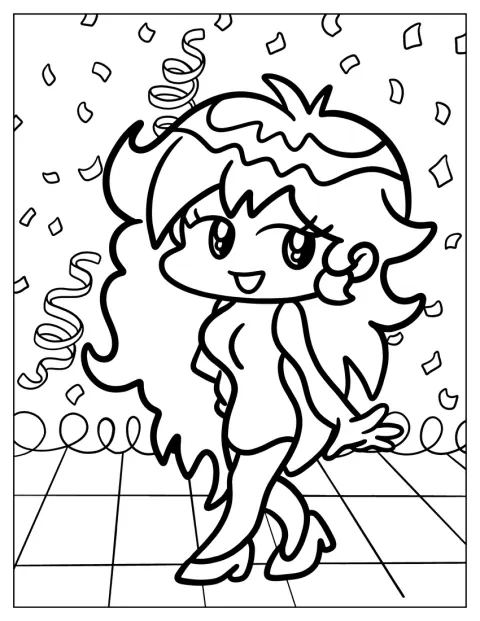 Girlfriend står bland konfetti som faller runt henne.