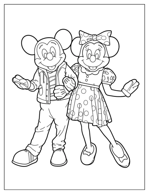 Mickey Mouse e Minnie Mouse aparecem como mascotes realistas na Disneyland.