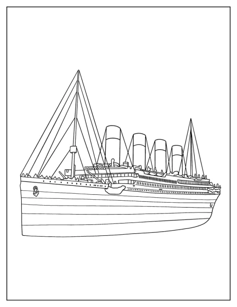 船尾を中心に、タイタニック号を後方から描いています。