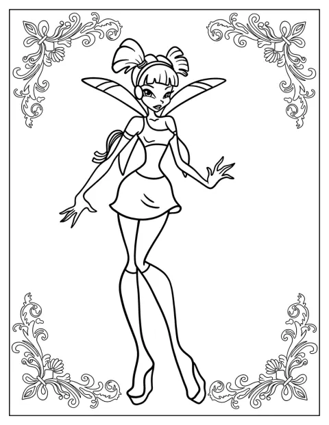 ミューサの姿が、シンプルな輪郭線で描かれています。