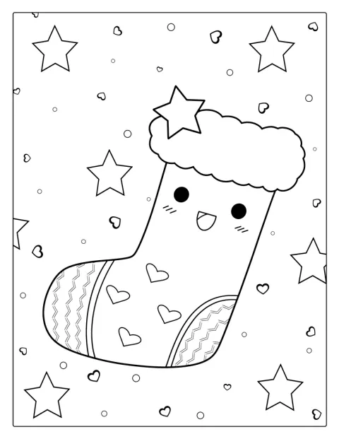 大きな口と小さな飾りが付いた、かわいいクリスマス靴下です。