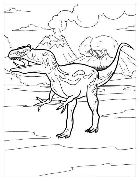 Un Allosaurus au style cartoon se tient debout.
