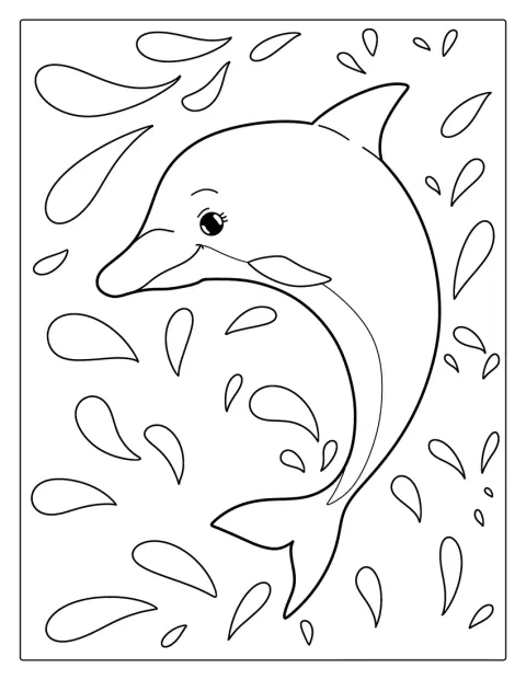 Un dauphin nage, représenté avec des contours simples.