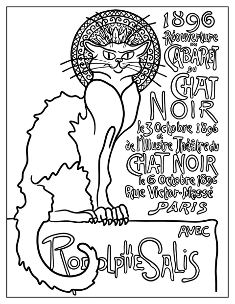 Vintage Coloring Page The Chat Noir Cabaret Poster