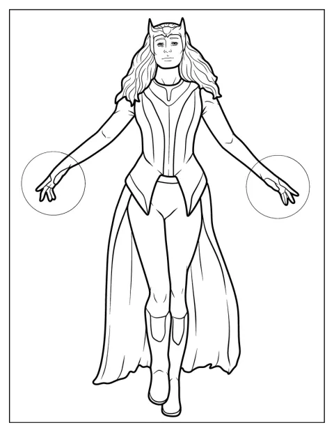 Scarlet Witch kohoaa ilmassa.
