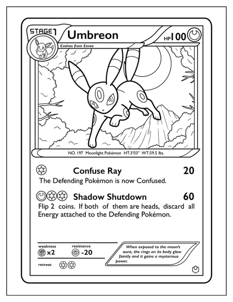 Una carta Pokémon raffigura Umbreon e la mossa Shadow Shutdown.