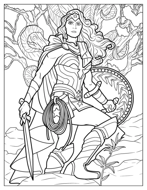 O ilustrație elaborată o înfățișează pe Wonder Woman în costumul său.