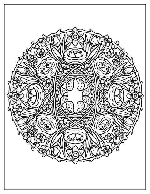 鳥と巣をあしらったイースターの曼荼羅が描かれています。
