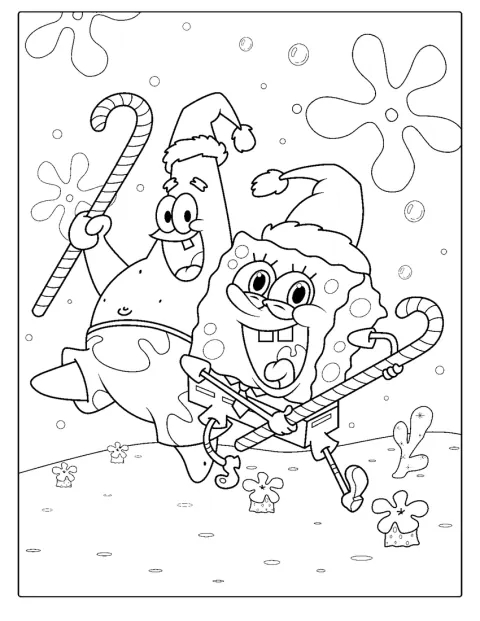 SpongeBob en Patrick vieren kerst met zuurstokken.