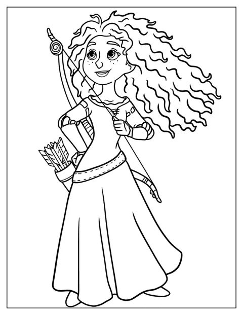 Merida posa in stile kawaii con arco e frecce.
