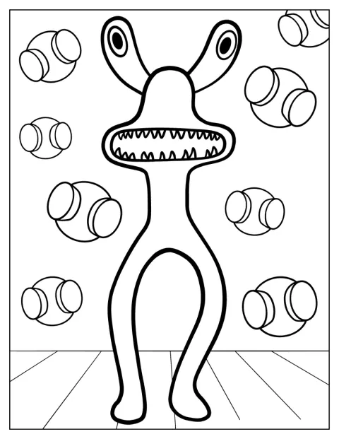 Pink Rainbow Friends Coloring Page With Sharp Teeth