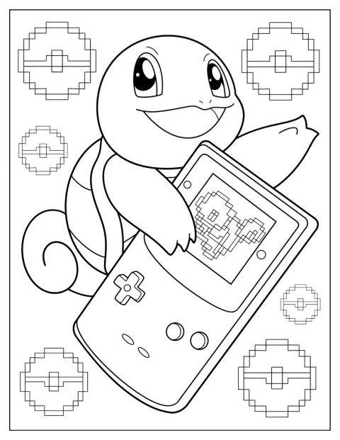 Squirtle Coloring Page Holding Game Boy