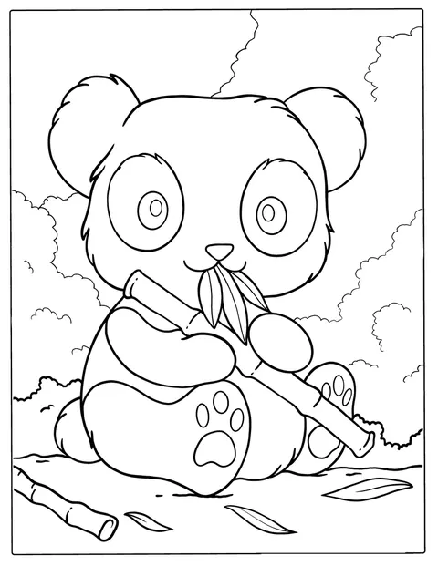 En pandaunge sitter og spiser bambus.