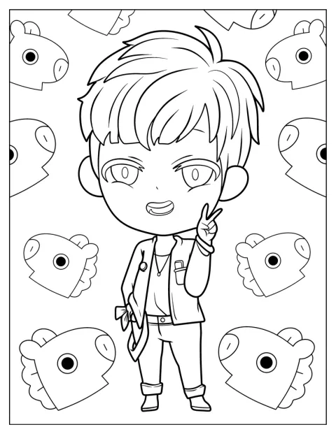 J-Hopeが笑顔でピースサインをしています。