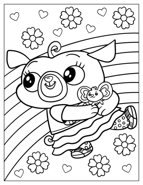 チップとポテトの周りに花と虹が描かれています。