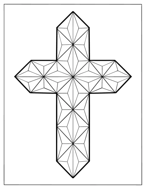 Krzyż złożony jest z geometrycznych kształtów.