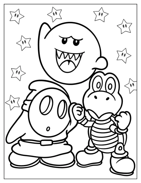 Dry Bones, Boo, And Shy Guy Coloring Page