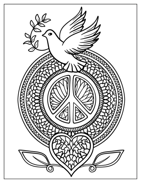 Peace Coloring Page Of Mandala With Dove At The Top