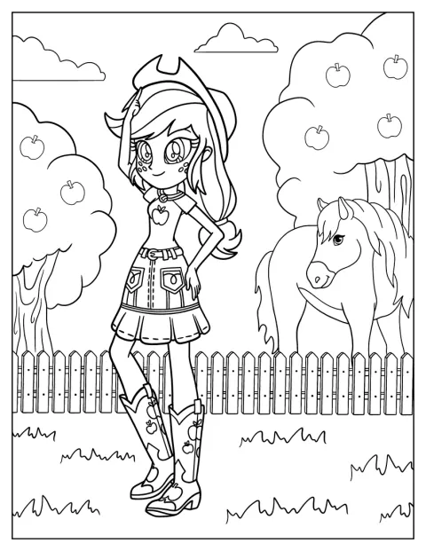 Applejack står i sin Equestria Girls-klädsel.