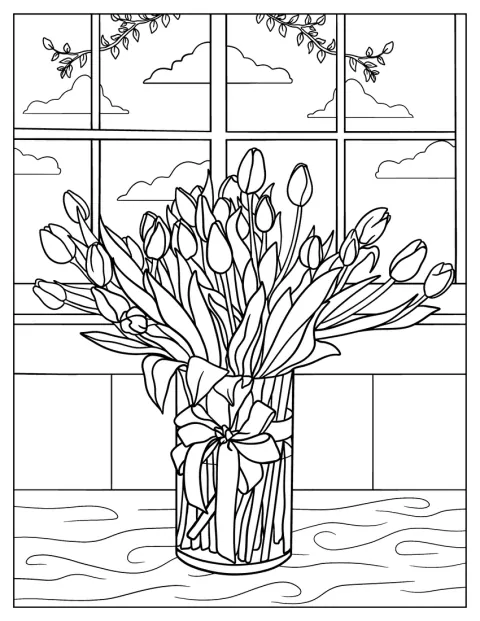 En buket tulipaner står samlet i en vase.