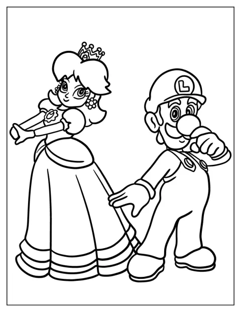Prinsesse Daisy strækker armene ud ved siden af Luigi.