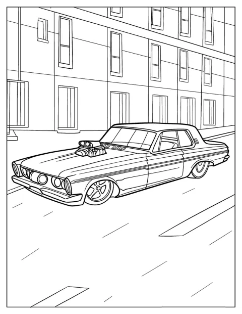 A feltűnő lowrider az út szélén parkol.